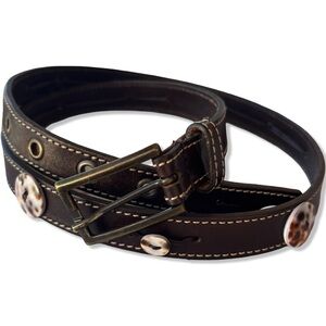 Italian Brown Leather Shell Button Belt